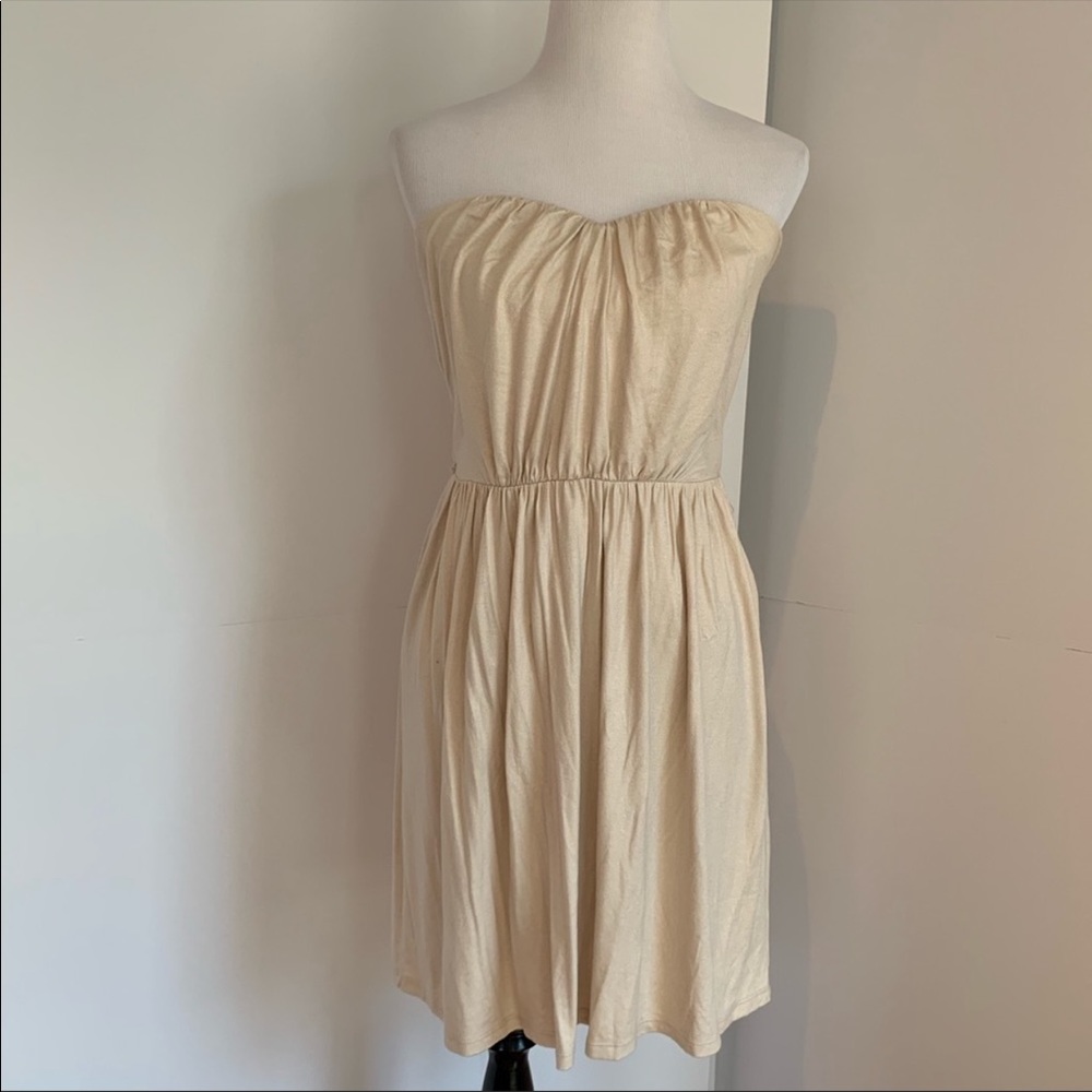 EXPRESS gold strapless dress medium